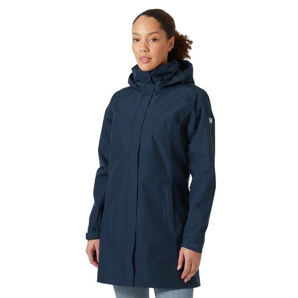 Helly Hansen Size L Navy Aden Long Rain Coat Jacket Waterproof Hooded OS28-1 - Picture 1 of 10